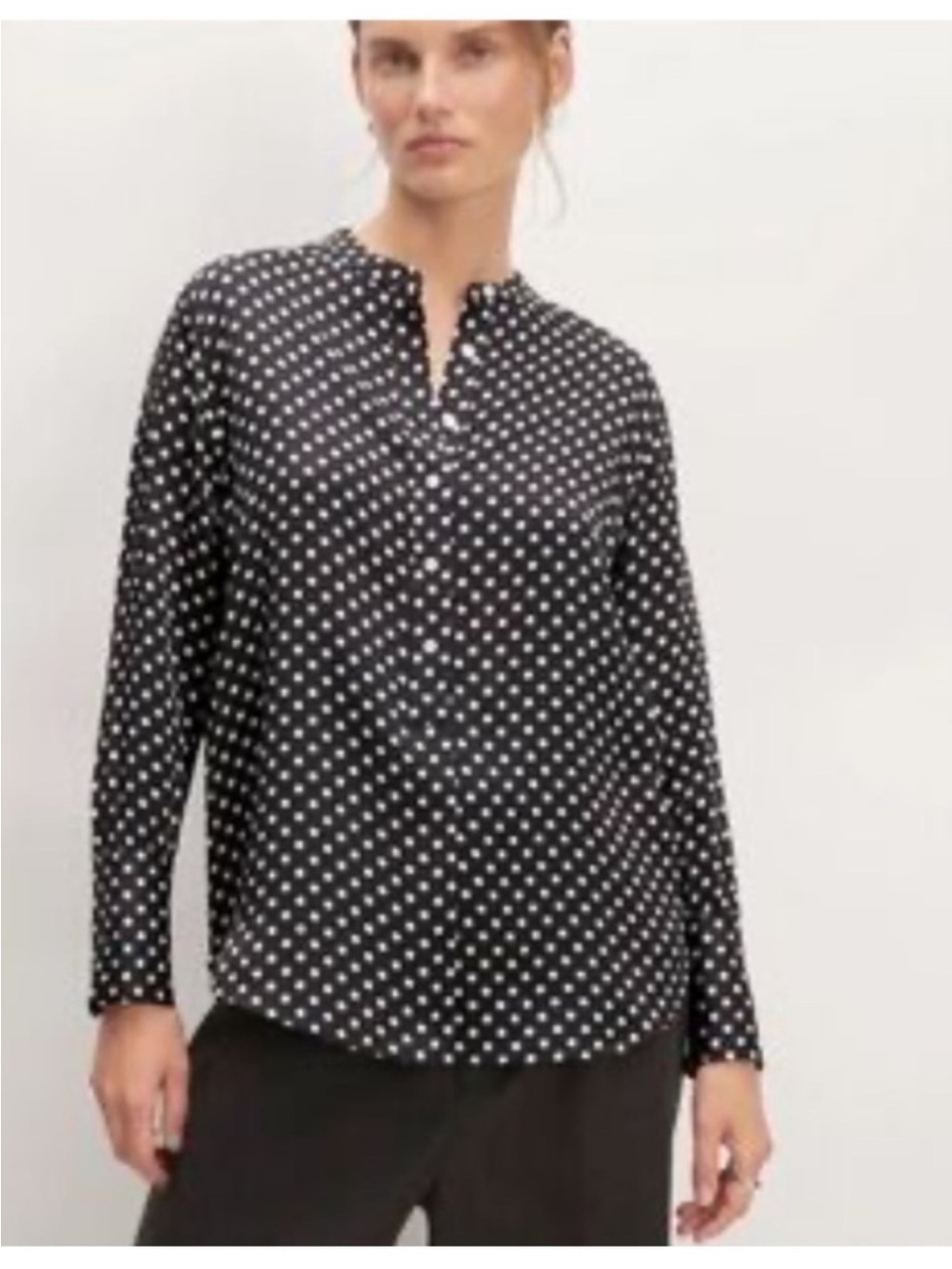 Everlane Hammered Polka Dot Long-Sleeve Shirt - Black/White Size 2